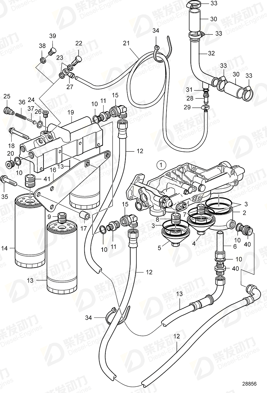 volvo penta Oil filter housing 22211028 Drawing volvo penta Oil filter housing 22211028 Drawing